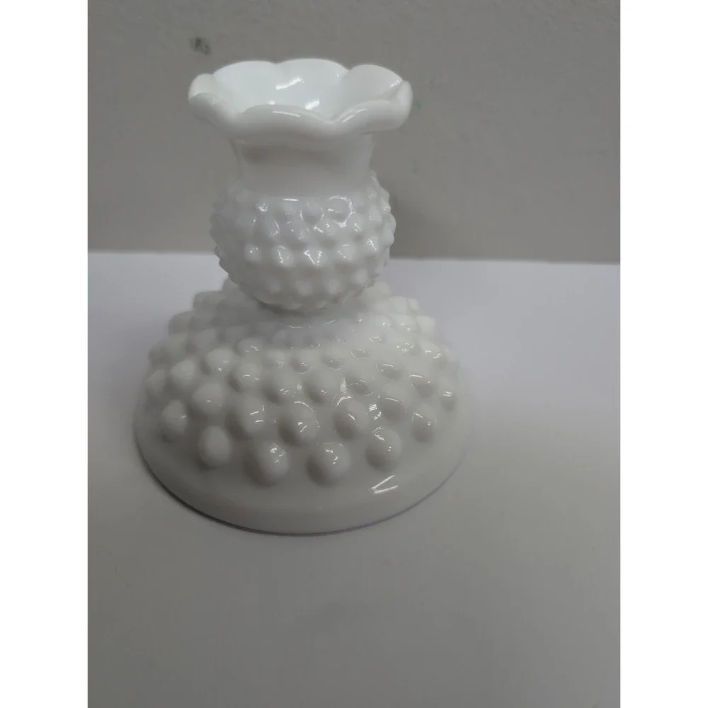 Fenton Vintage White Milk Glass Hobnail Candle Holder 3.5
